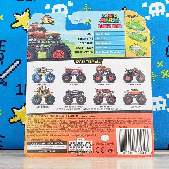 Hot Wheels Super Mario Donkey Kong Monster Trucks w/ Crushable Car 2019 30/75 - Picture 2 of 6